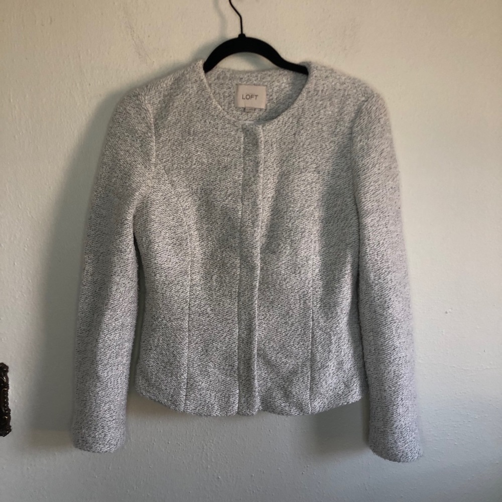 Loft Grey Tweed Structured Work Blazer Jacket